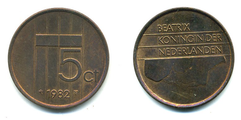 Нидерланды 5 центов 1982 Беатрикс (1980-2013) KM 202 бронза 76-455
