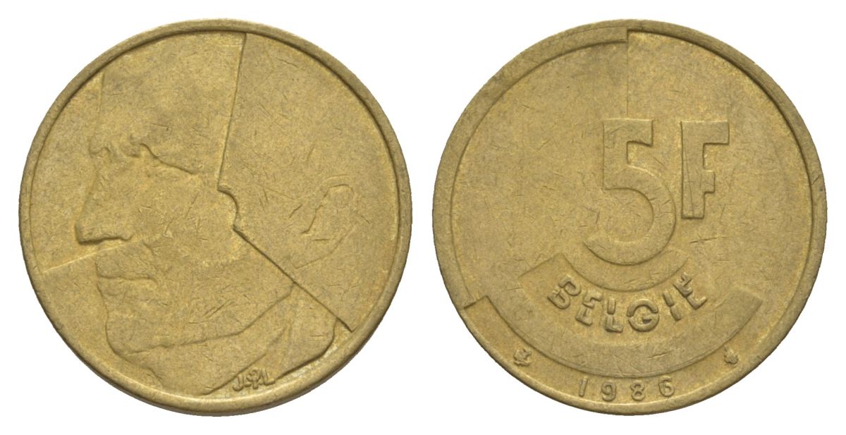 Бельгия 5 франков 1986 Belgie, Бодуэн I (1951-1993) KM 164 медь алюминий никель 4633-831