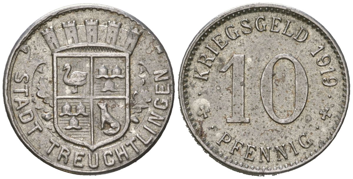 Тройхтлинген (Бавария) 10 пфеннигов 1919 Funck 547.4A, Men18 31466.7 железо 4380-137