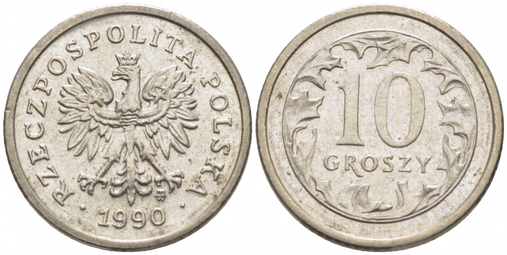ПОЛЬША 10 ГРОШЕЙ 1990 MW KM 279 медно-никель 112-1218