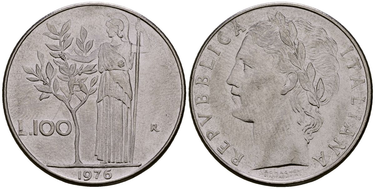 Италия 100 лир 1976 KM 96.1 нержавеющая сталь 4165-1032