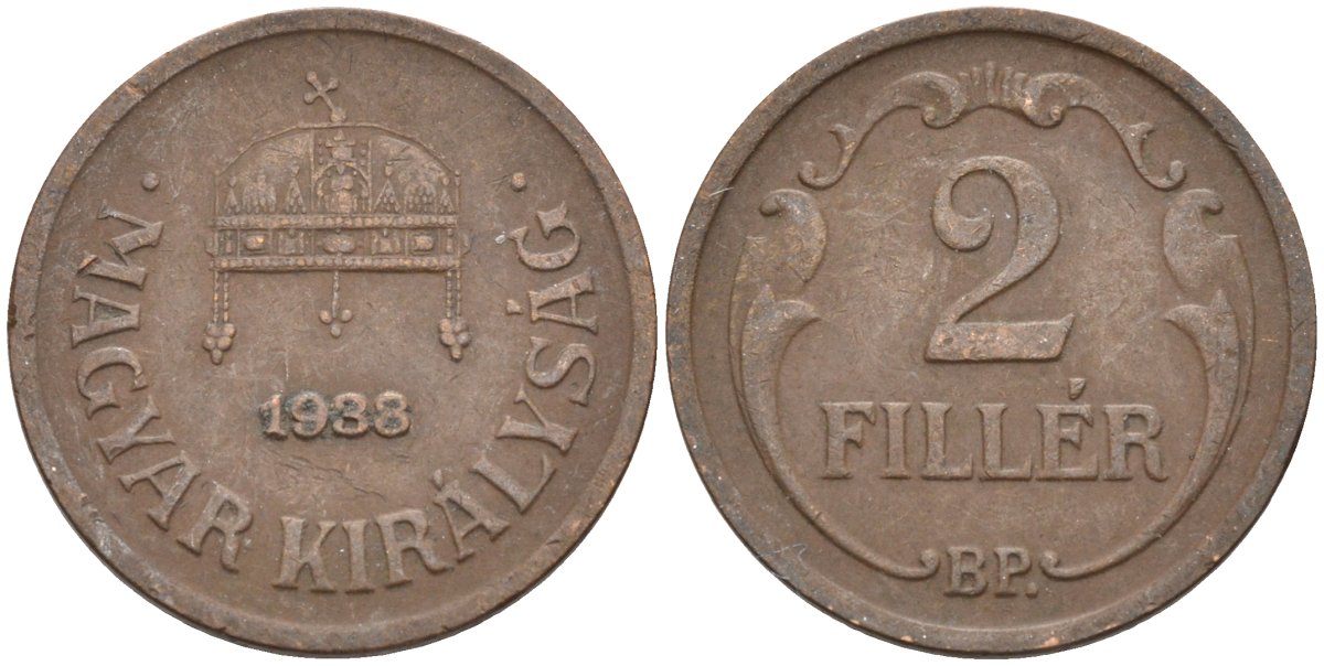 Венгрия 2 филлера 1938 BP KM 506 бронза 4115-1156