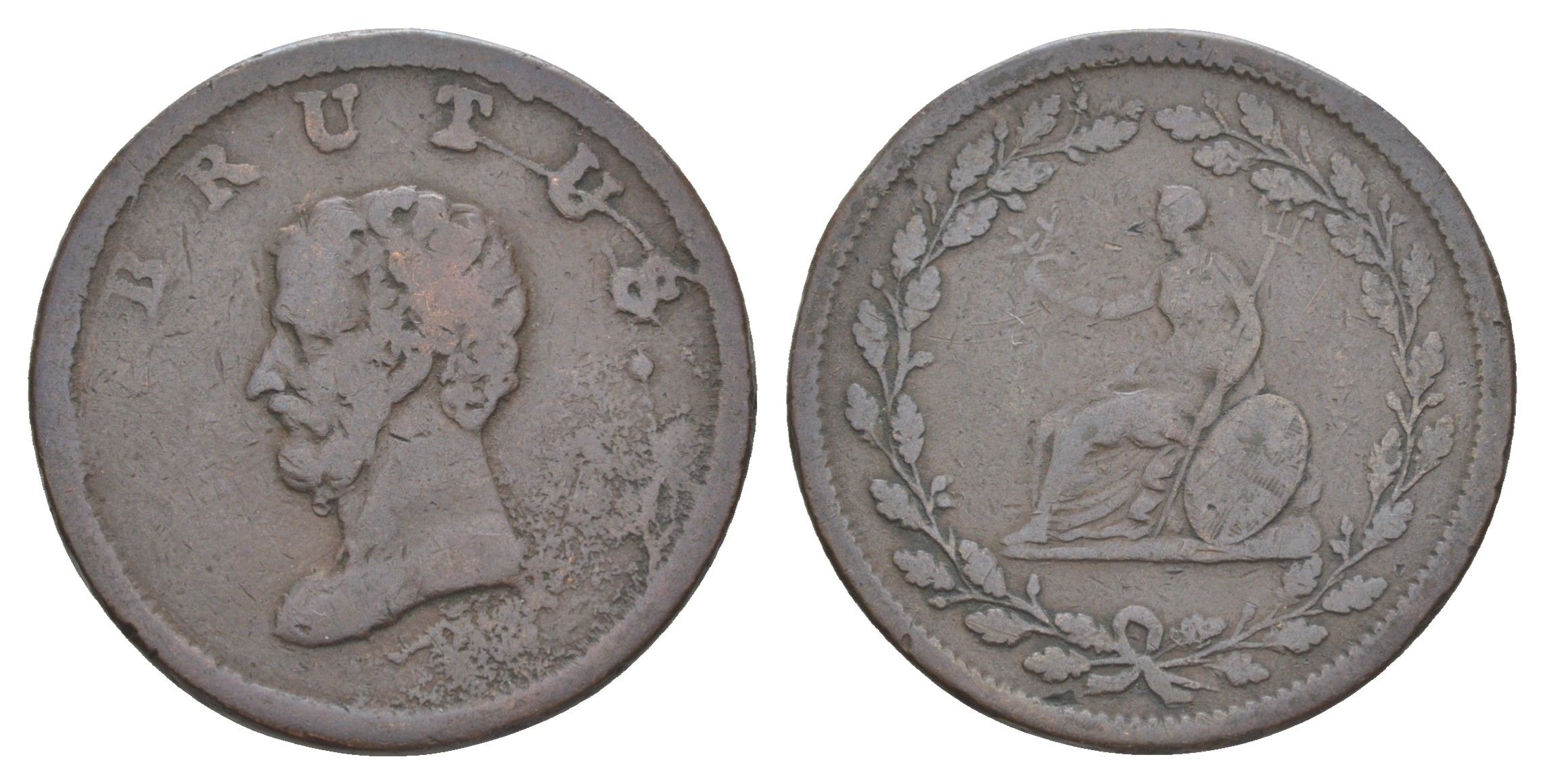 Великобритания 1/2 пенни ND (1809-1810) Георг III (1760-1820), Марк Юний Брут, гурт гладкий, Британская медная компания, токен Withers 621 медь 3711-242