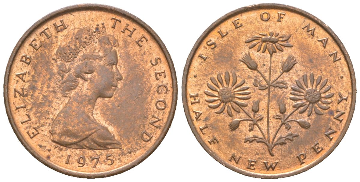 Остров Мэн 1/2 пенни 1975 KM 19 бронза UNC 4611-443
