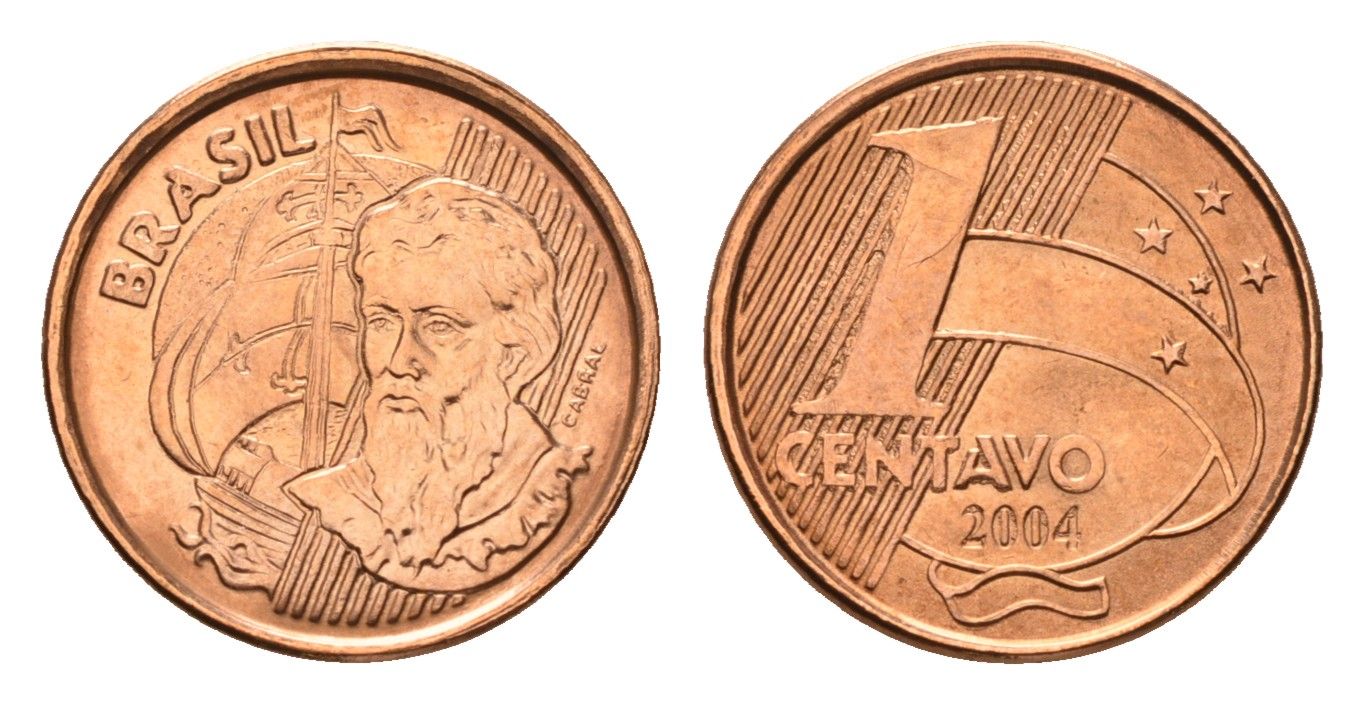 Бразилия 1 сентаво 2004 KM 647 сталь плакированная медью UNC 99-525