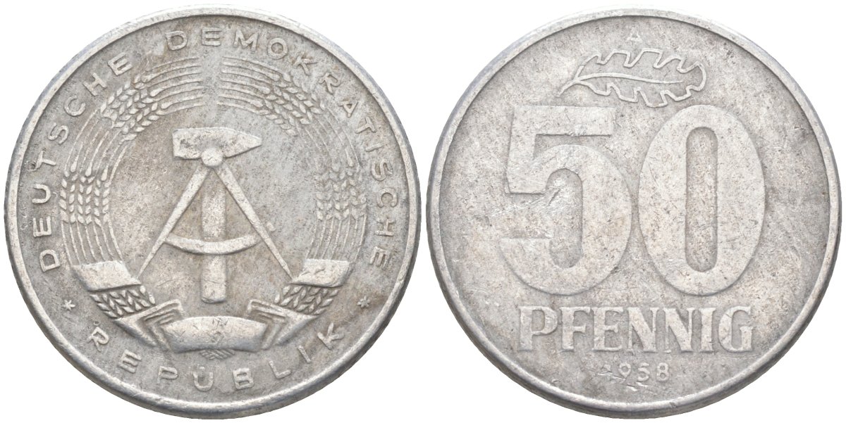 ГДР 50 пфеннигов 1958 А KM 12.1 алюминий 219-1121
