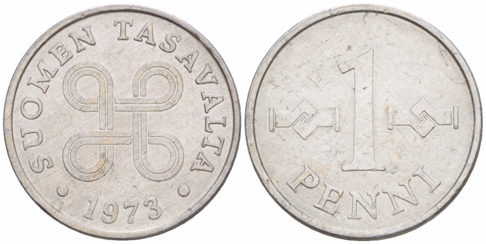 Финляндия 1 пенни 1973 KM 44а алюминий 4547-1028