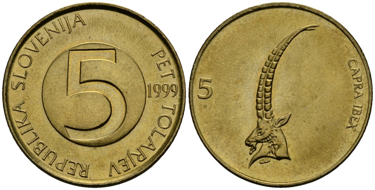 Словения 5 толаров 1999 KM 6 латунь 4120-244