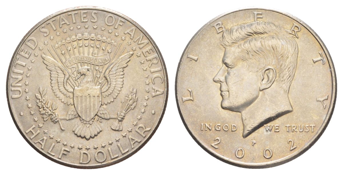 США 1/2 доллара (50 центов) 2002 D, Джон Кеннеди KM A202b медь плакированная медно-никелем aUNC 4542-545