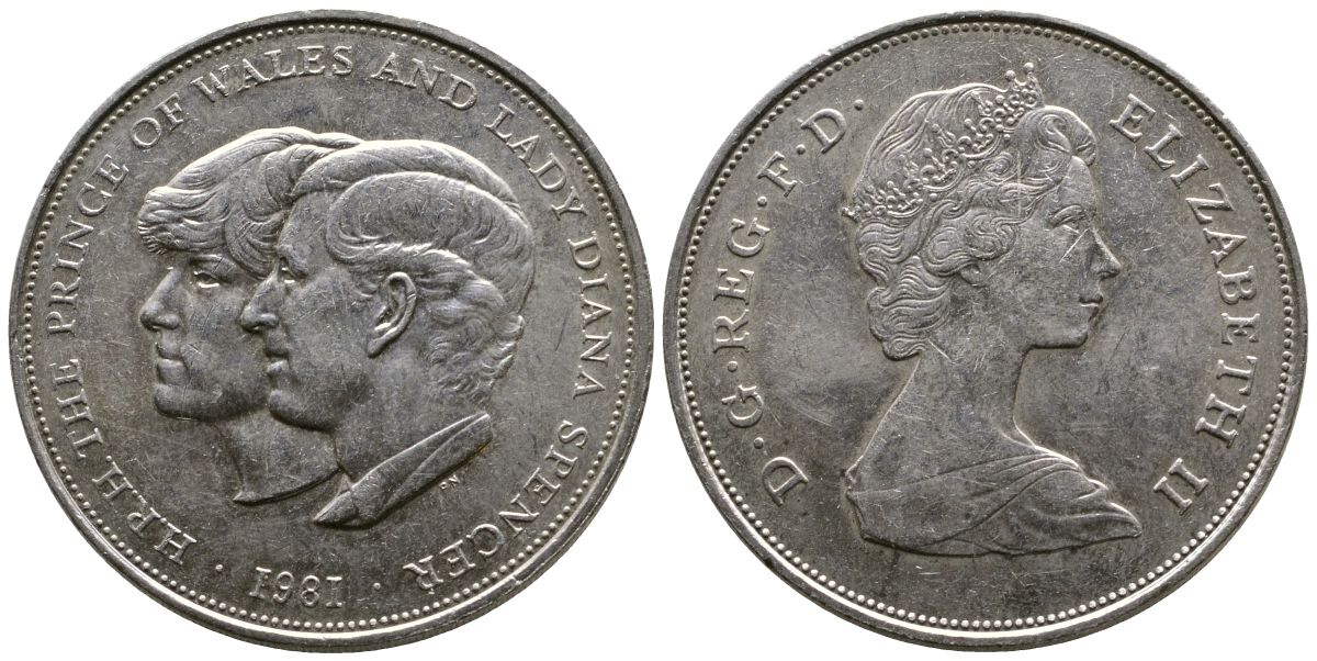 Великобритания 25 пенсов 1981 Королевская свадьба принца Чарльза и леди Дианы, Елизавета II (1952-2022) KM 925, Spink 4229 медно-никель 73-1214