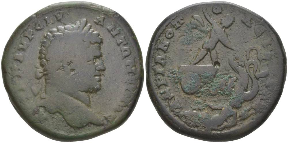 Римская Империя, Провинция Фракия, Адрианополь АЕ 198 - 217 Каракалла, бюст императора / Триптолем и Гея, 14,87 гр, Very rare Varbanov 3591 медь 1073-22-72