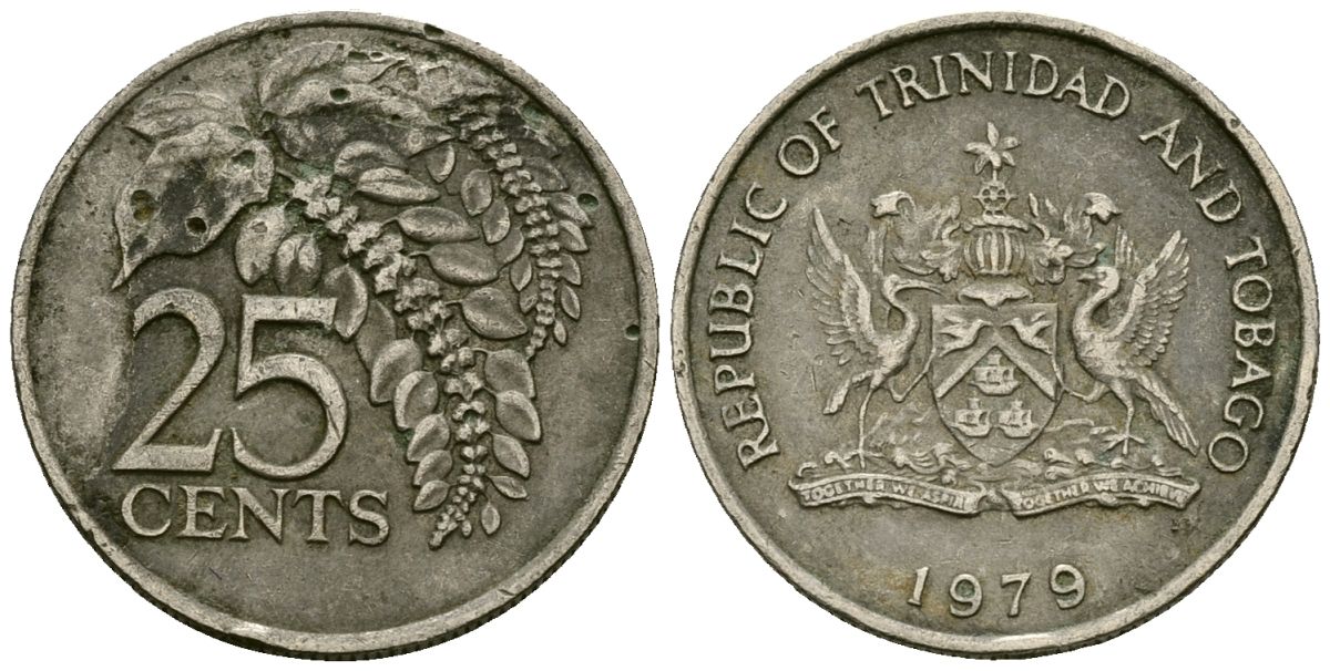 Тринидад и Тобаго 25 центов 1979 цветок дикая пуансеттия KM 32 медно-никель 4176-155
