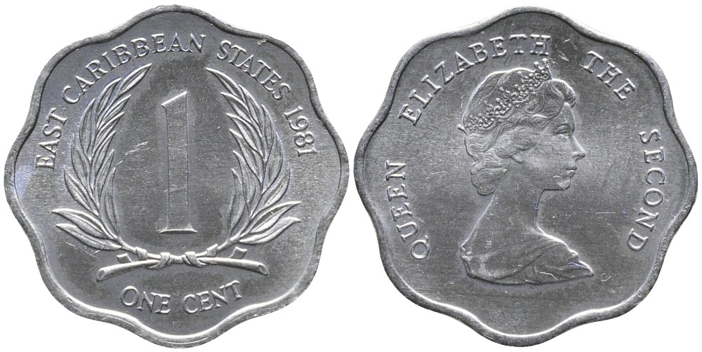 Восточно-Карибские штаты 1 цент 1981 Елизавета II (1952-2022) KM 10 алюминий UNC 4532-158