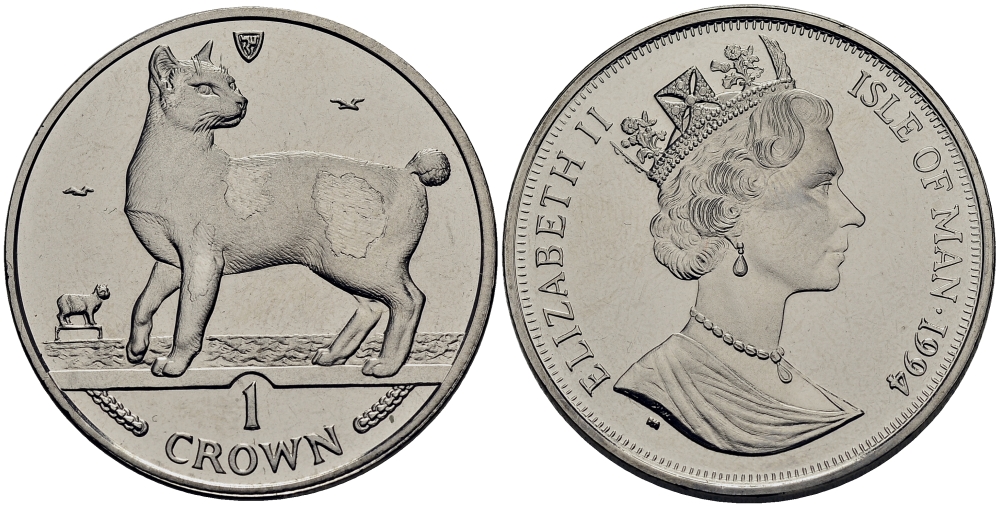 Остров Мэн 1 крона 1994 Японский бобтейл КМ 381 медно-никель UNC M80-16