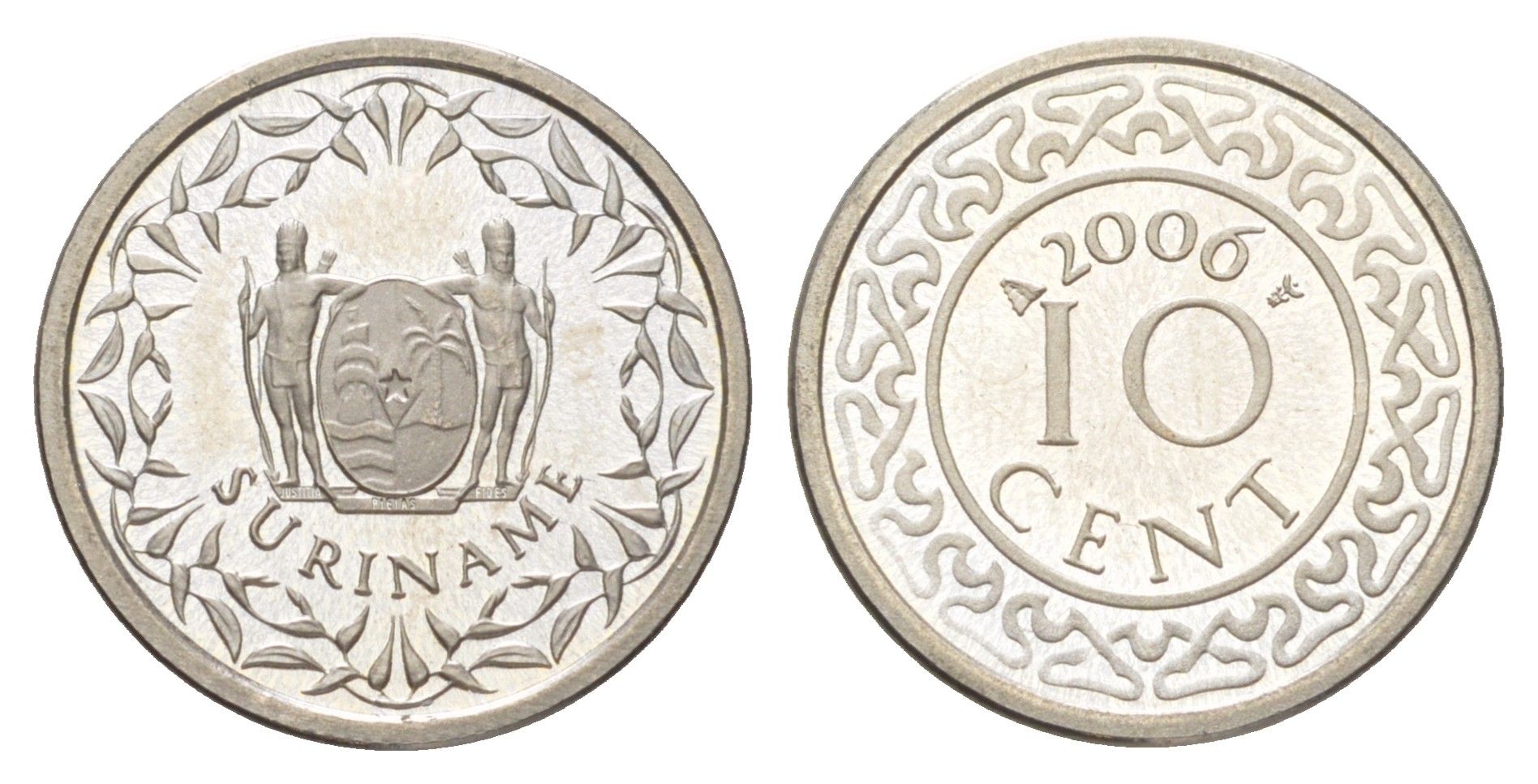 Суринам 10 центов 2006 тираж 1500 экземпляров KM 13a медно-никель BU 4625-336