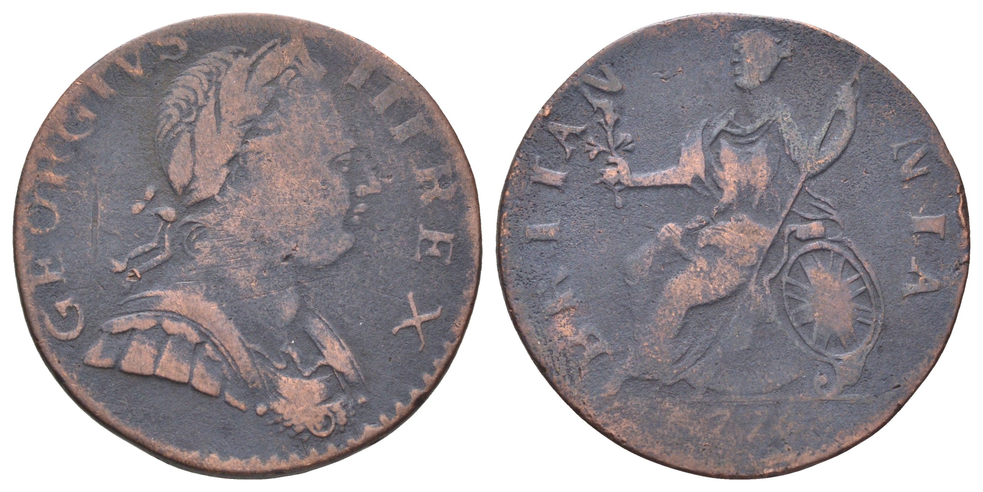 Великобритания 1/2 пенни 1770-1775 Георг III (1760-1820) KM 601, Spink 3774 медь 4707-856