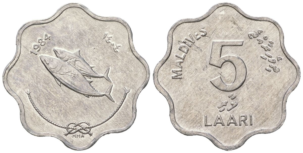 Мальдивские острова (Мальдивы) 5 лари 1984 KM 69 алюминий aUNC 4618-649