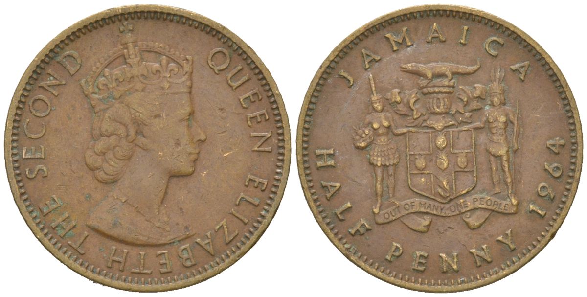 Ямайка 1/2 пенни 1964 KM 38 никель латунь 4580-1128