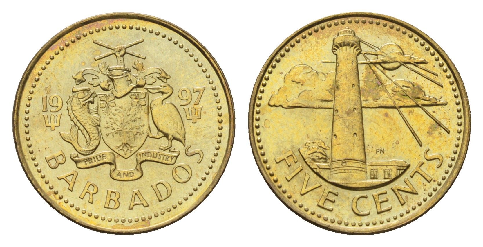 Барбадос 5 центов 1997 KM 11 латунь UNC 4402-226