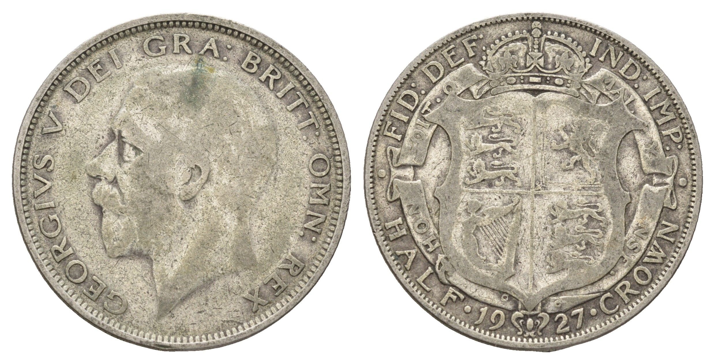 Великобритания 1/2 кроны 1927 Георг V (1910-1936), год-тип KM 830, Spink 4042 серебро 270-1442