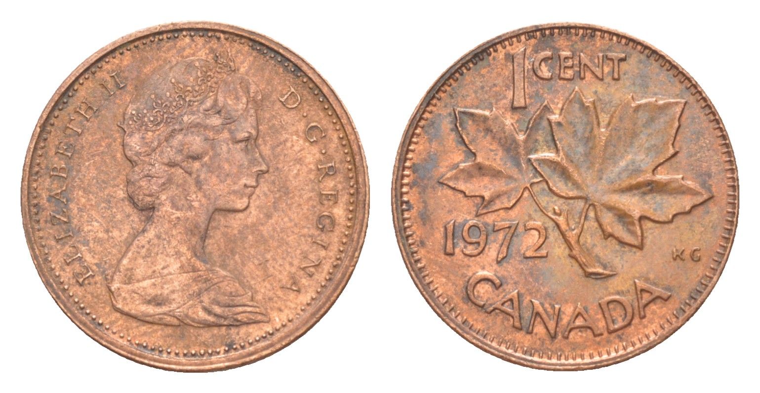 Канада 1 цент 1972 Елизавета II (1952-2022), кленовый лист KM 59 бронза 4639-339