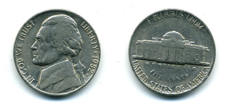 США 5 центов 1982 P, президент Джеферсон KM А192 медно-никель 46-2066