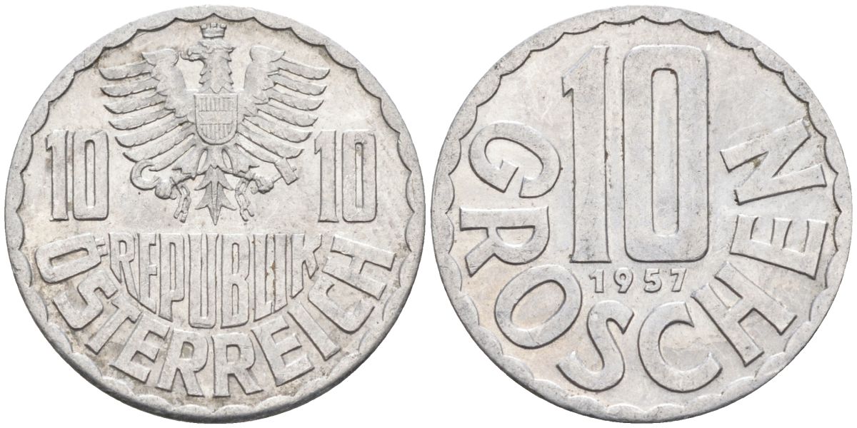 Австрия 10 грошей 1957 KM 2878 алюминий 4115-442