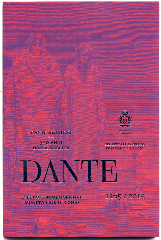 Сан-Марино 2 евро 2015 750 лет Данте Алигьери, в оригинальном буклете KM NEW биметалл UNC 7-1-73