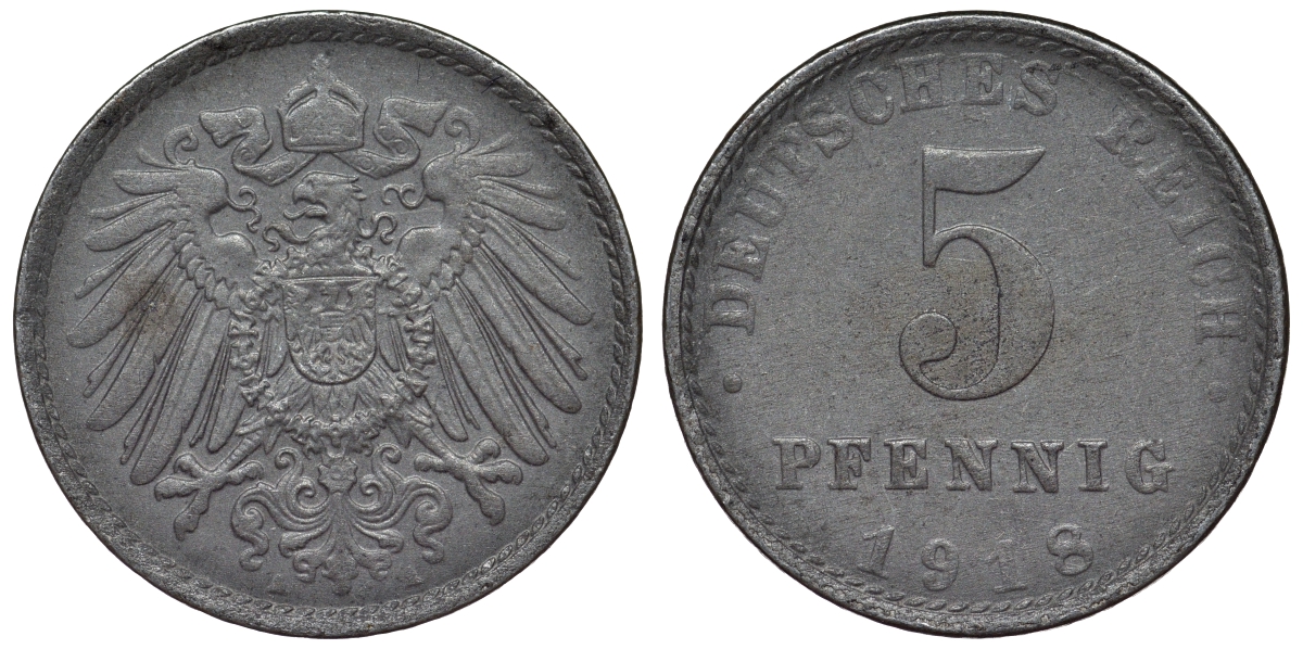 Германия 5 пфеннигов 1918 A KM 19, J. 297, Weege 5 железо 4118-1223