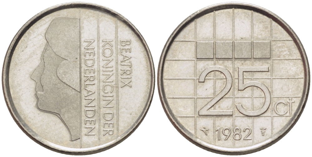 Нидерланды 25 центов 1982 Беатрикс (1980-2013) KM 204 никель 66-1168