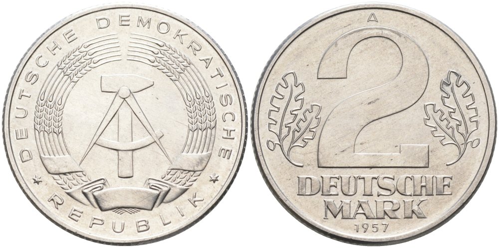 ГДР 2 марки 1957 А KM 14 алюминий UNC 4574-515