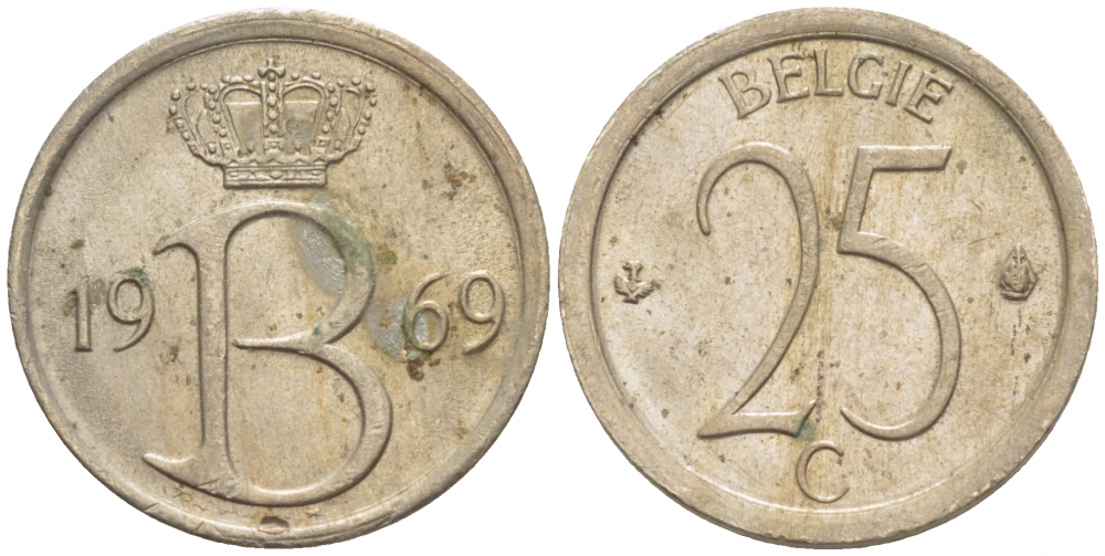 Бельгия 25 сантимов 1969 Belgie, Бодуэн I (1951-1993) KM 154.1 медно-никель 4528-132