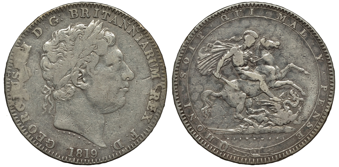 Великобритания 1 крона 1819 Георг III (1760-1820) KM 675, Spink 3787 серебро 1524-343