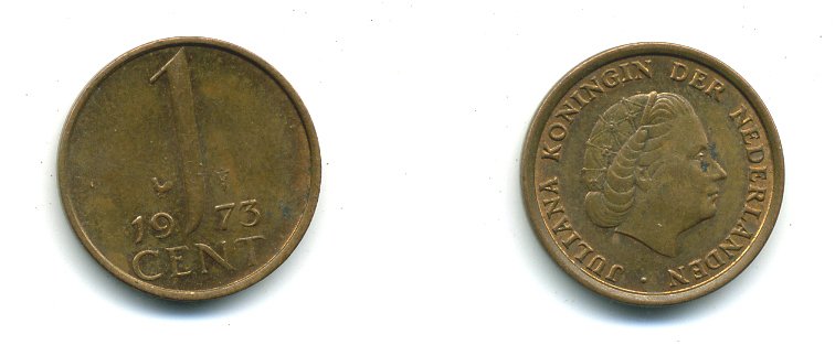 НИДЕРЛАНДЫ 1 ЦЕНТ 1973 ЮЛИАНА KM 180 бронза 53-513
