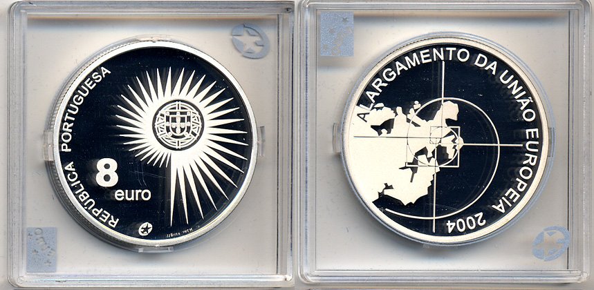 Португалия 8 евро 2004 INCM, расширение Европейского Союза KM 753a серебро PROOF 5-3-1-36