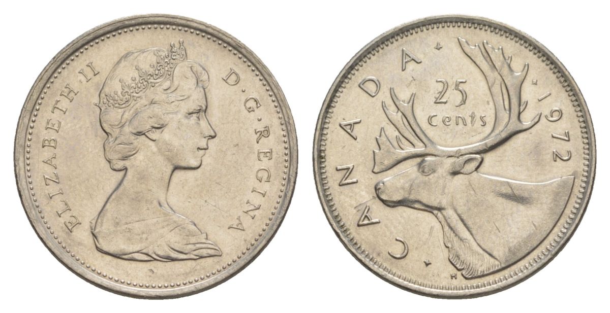 Канада 25 центов 1972 Елизавета II (1952-2022), олень KM 62b никель 4631-615