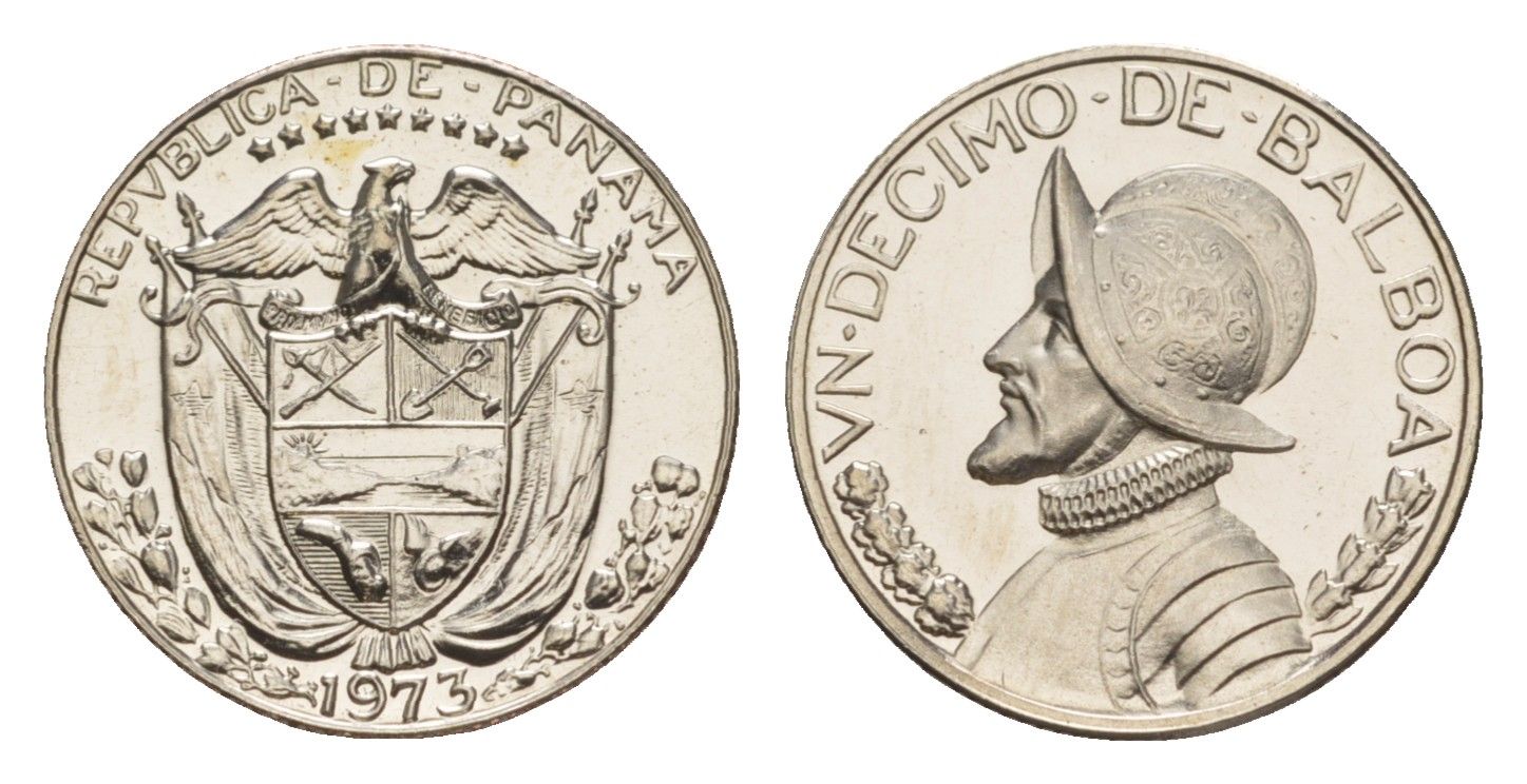Панама 1/10 бальбоа (10 сентесимо) 1973 тираж 17.000 экземпляров KM 10 медь плакированная медно-никелем PROOF 1522-211