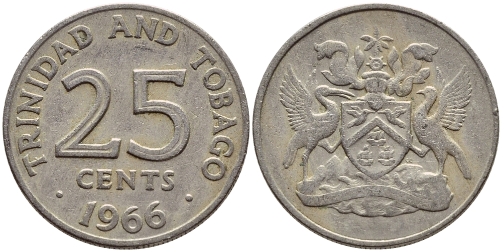 Тринидад и Тобаго 25 центов 1966 герб KM 4 медно-никель 4396-652