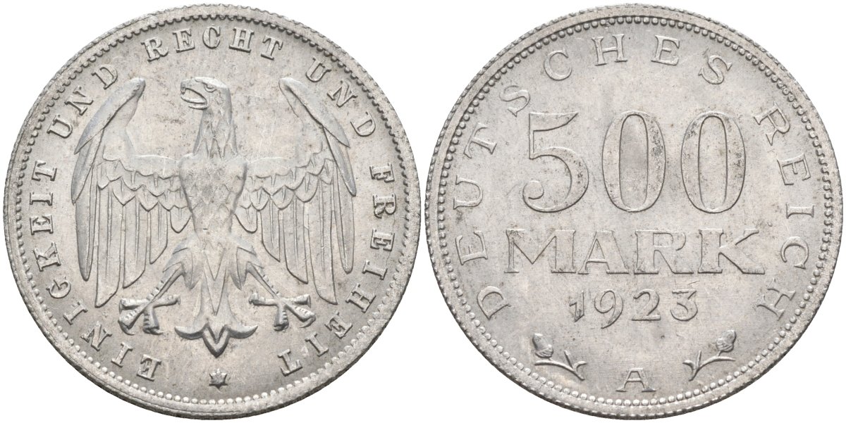 Германия 500 марок 1923 А KM 36, J.305 алюминий 221-631