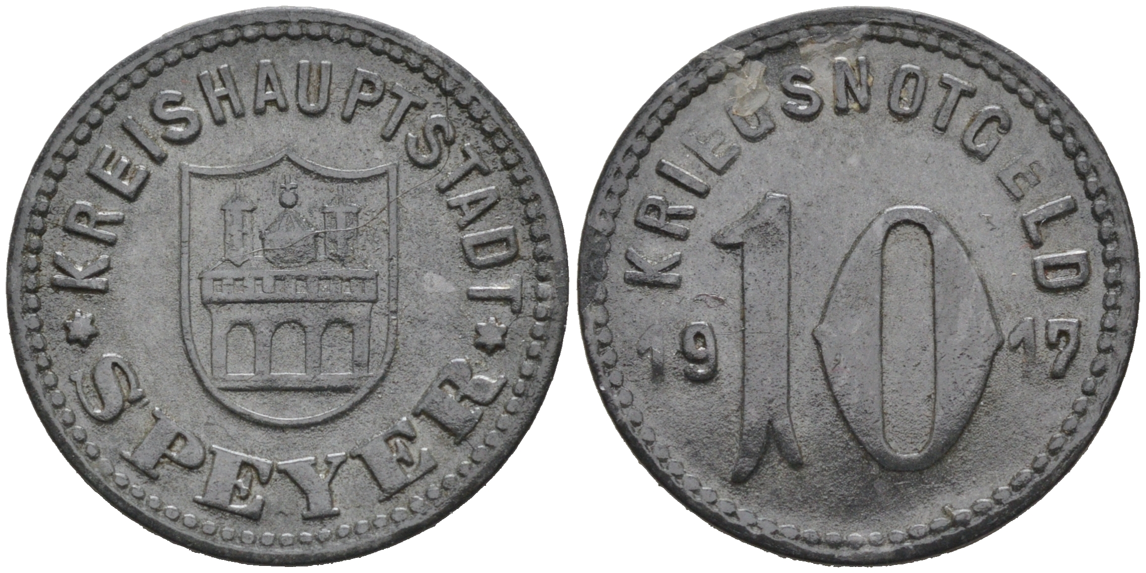 ШПЕЕР 10 ПФЕННИГОВ 1919 КРИГСНОТГЕЛЬД, ЗЕМЛЯ ПФАЛЬЦ цинк 75-1612