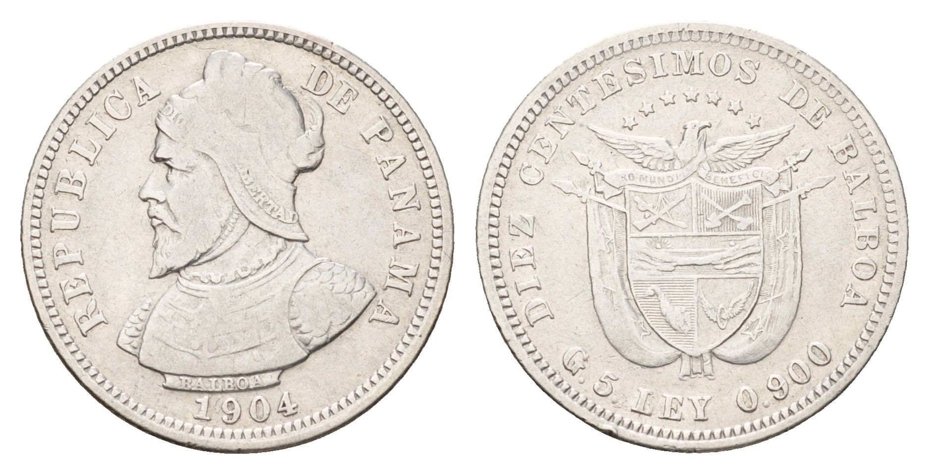 Панама 10 сентесимо 1904 год-тип KM 3 серебро 183-942