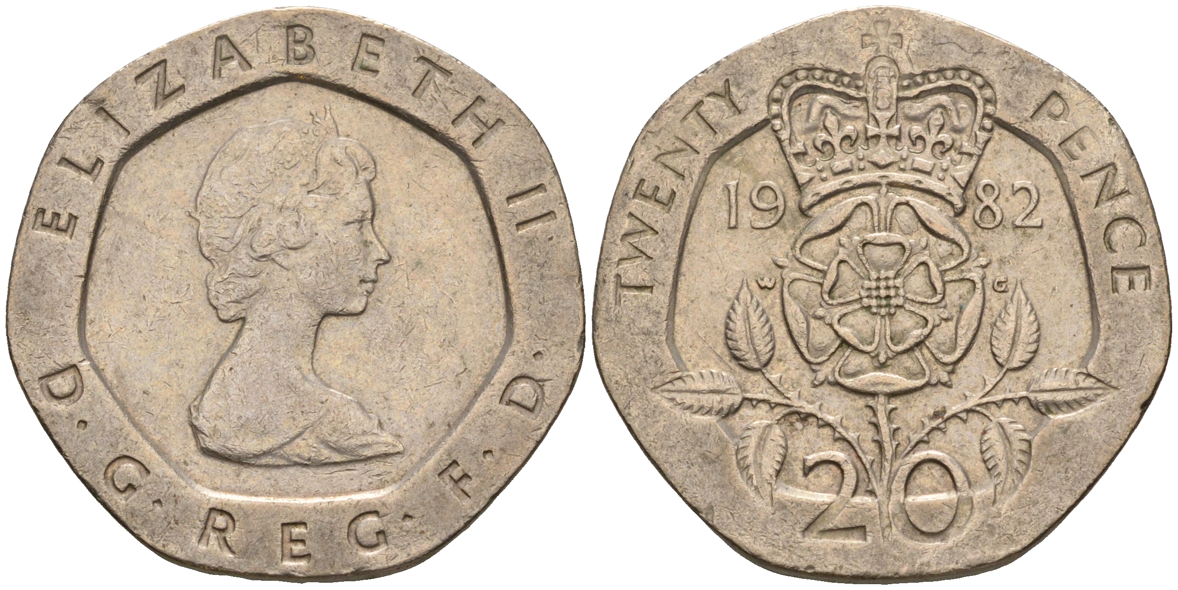 Великобритания 20 пенсов 1982 Елизавета II (1952-2022) KM 931, Spink 4230 (G1) медно-никель    4603-1016