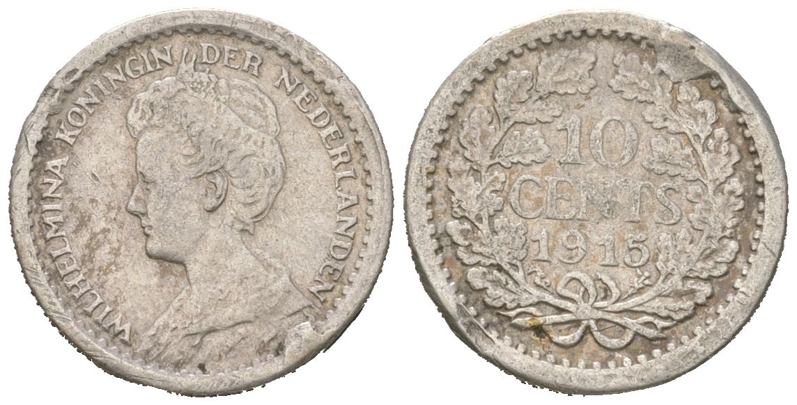 Нидерланды 10 центов 1915 Вильгельмина I (1890-1948) KM 145 серебро 4151-163