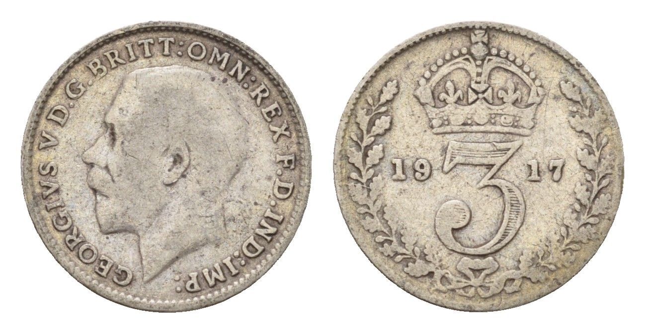 Великобритания 3 пенса 1917 Георг V (1910-1936) KM 813, Spink 4015 серебро 4643-1138
