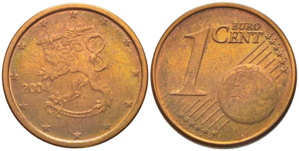 ФИНЛЯНДИЯ 1 ЕВРОЦЕНТ 2004 M KM 98 сталь плакированная медью 206-126