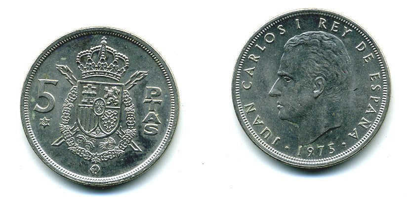 Испания 5 песет 1975 (80) Хуан Карлос I (1975-2014) KM 807 медно-никель 25-2045
