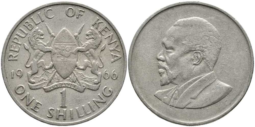 Кения 1 шиллинг 1966 Джомо Кениата KM 5 медно-никель 3333-916