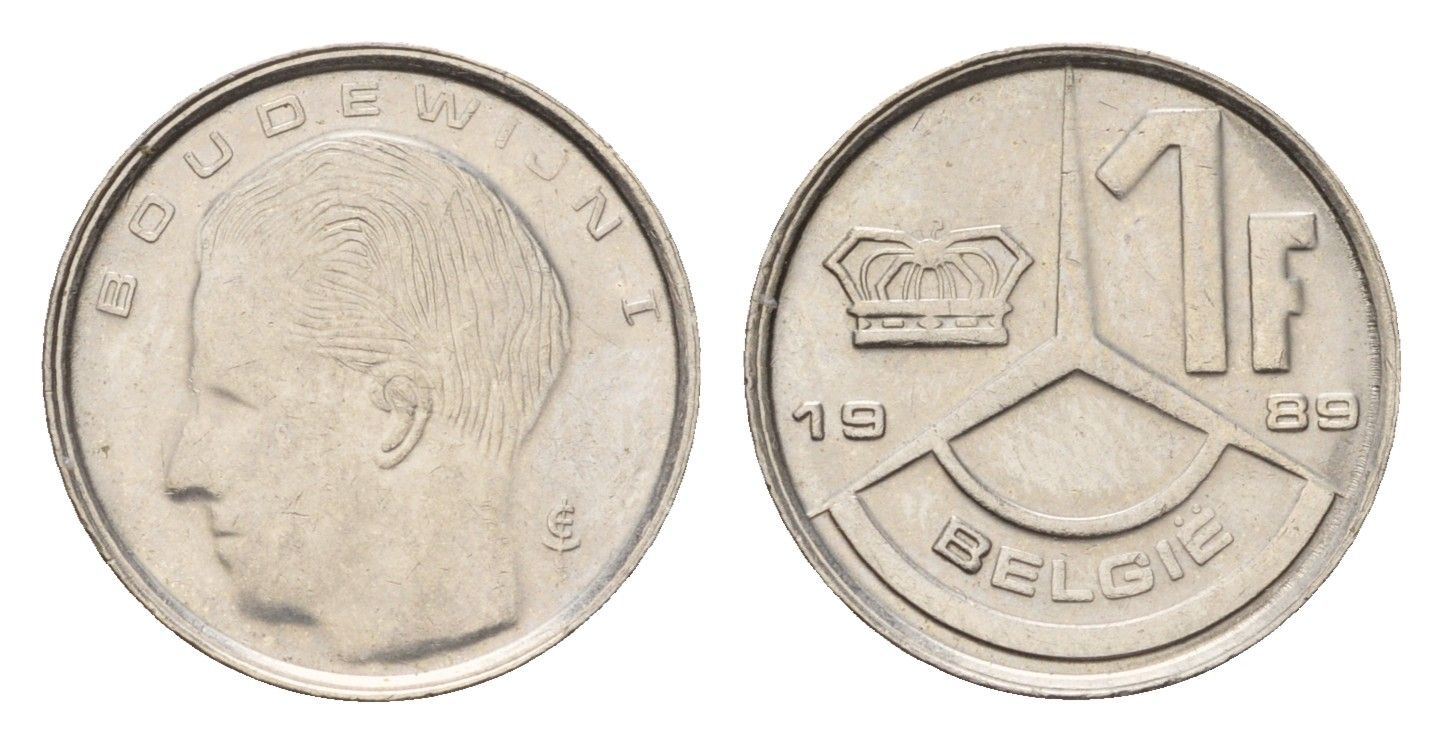 Бельгия 1 франк 1989 Belgie, Бодуэн I (1951-1993) KM 171 нержавеющая сталь 4617-825