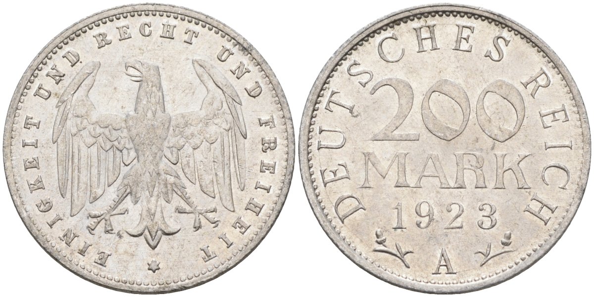 Германия 200 марок 1923 A KM 35, J. 304, Weege 22 алюминий UNC 4586-317