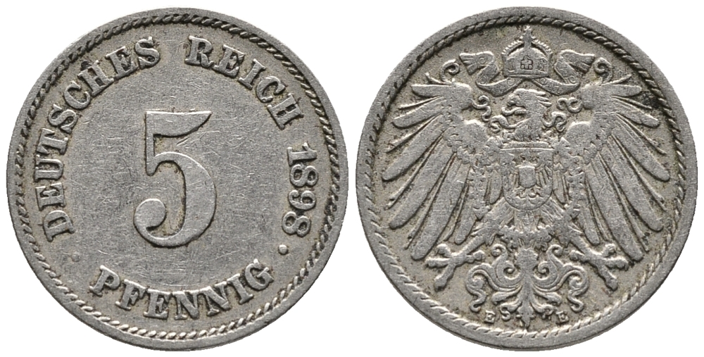 ГЕРМАНИЯ 5 ПФЕННИГОВ 1898 E KM 11, J. 12 медно-никель 39-728